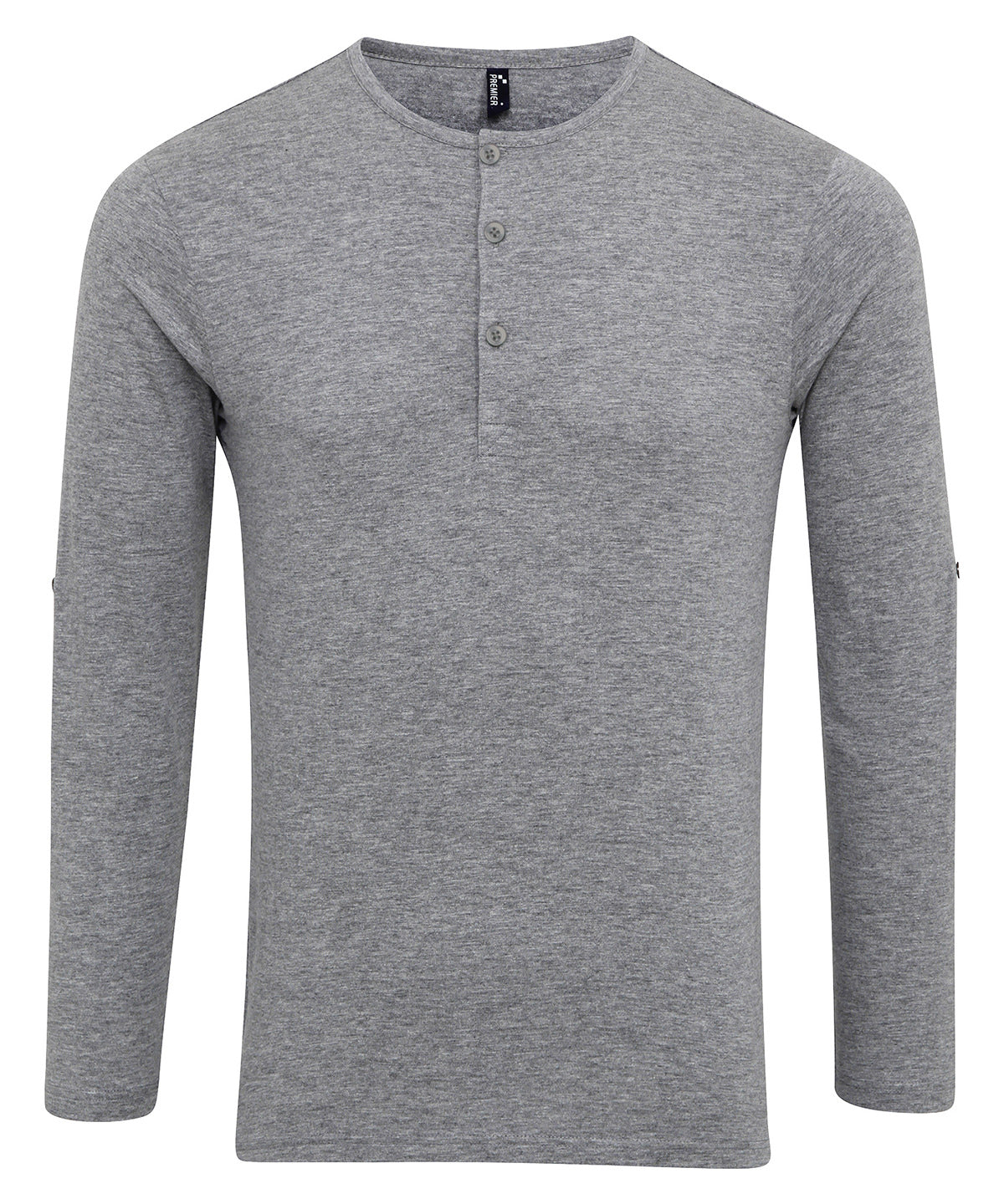 Tryck din logga på T-shirts från Premier - Anpassa Roll Sleeve Tee - Herr i färgen Mellangrå för företag, föreningar och privatpersoner