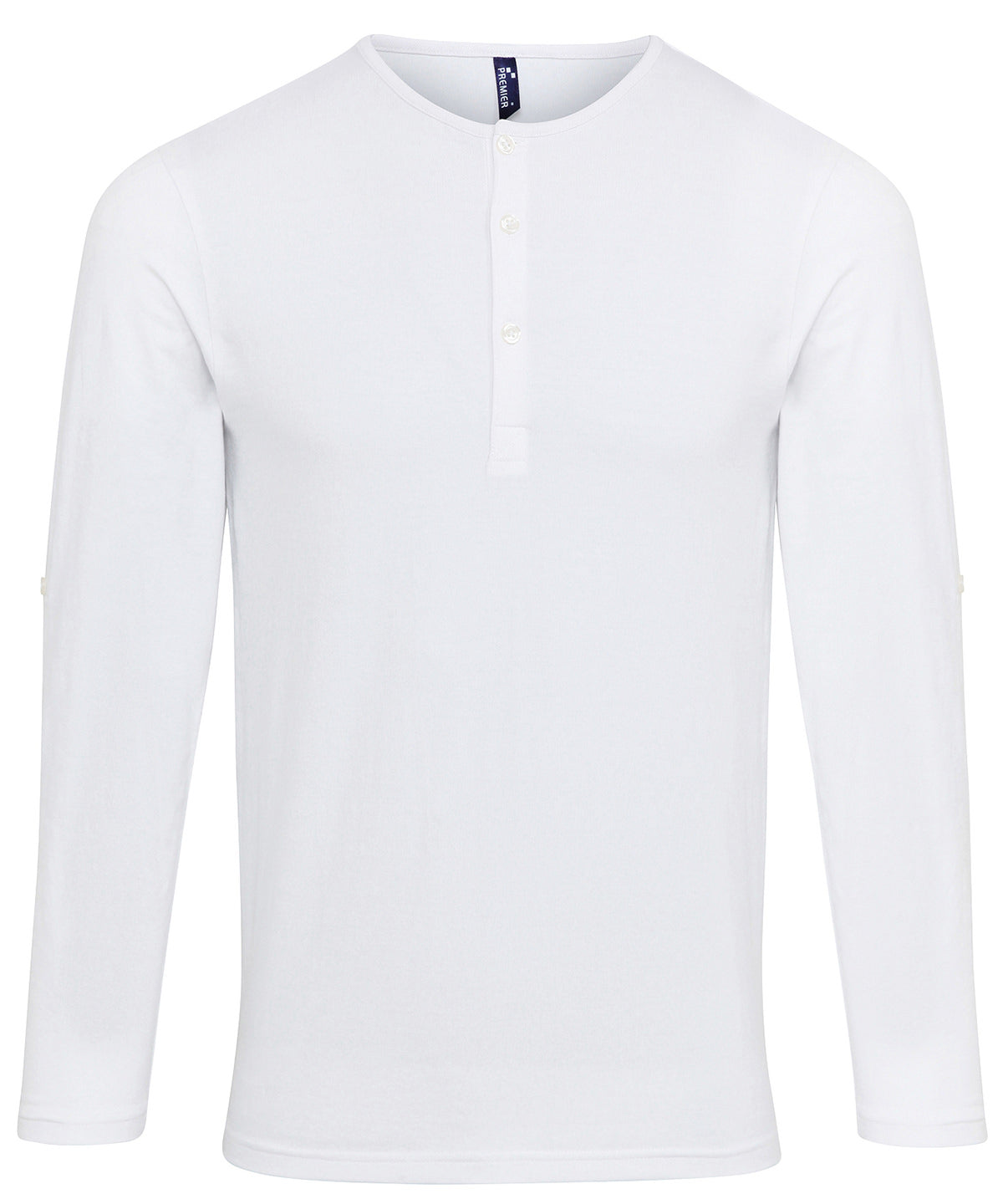 Tryck din logga på T-shirts från Premier - Anpassa Roll Sleeve Tee - Herr i färgen Vit för företag, föreningar och privatpersoner