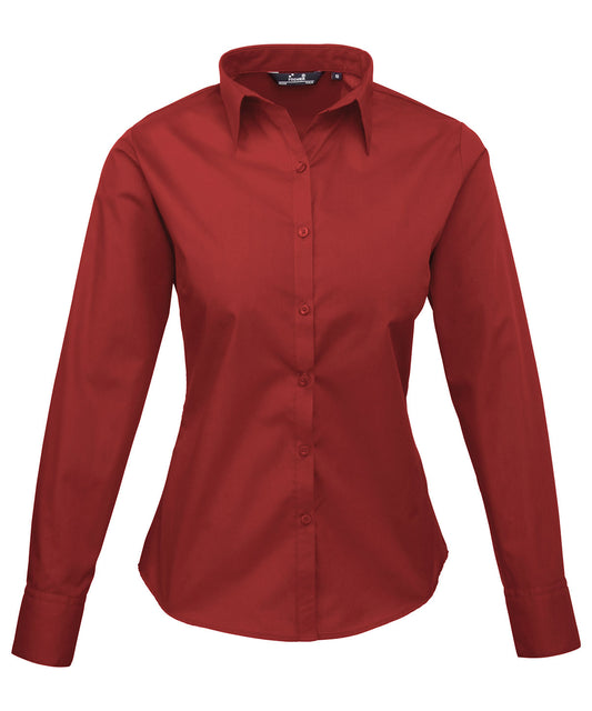 Tryck din logga på Blusar från Premier - Anpassa Långärmad blus i poplin för damer i färgen Burgundy för företag, föreningar och privatpersoner
