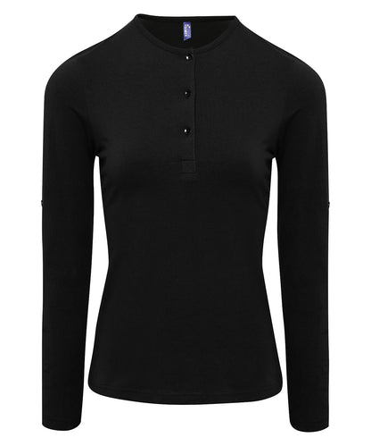 Tryck din logga på T-shirts från Premier - Anpassa Roll Sleeve Tee - Dam i färgen Svart för företag, föreningar och privatpersoner