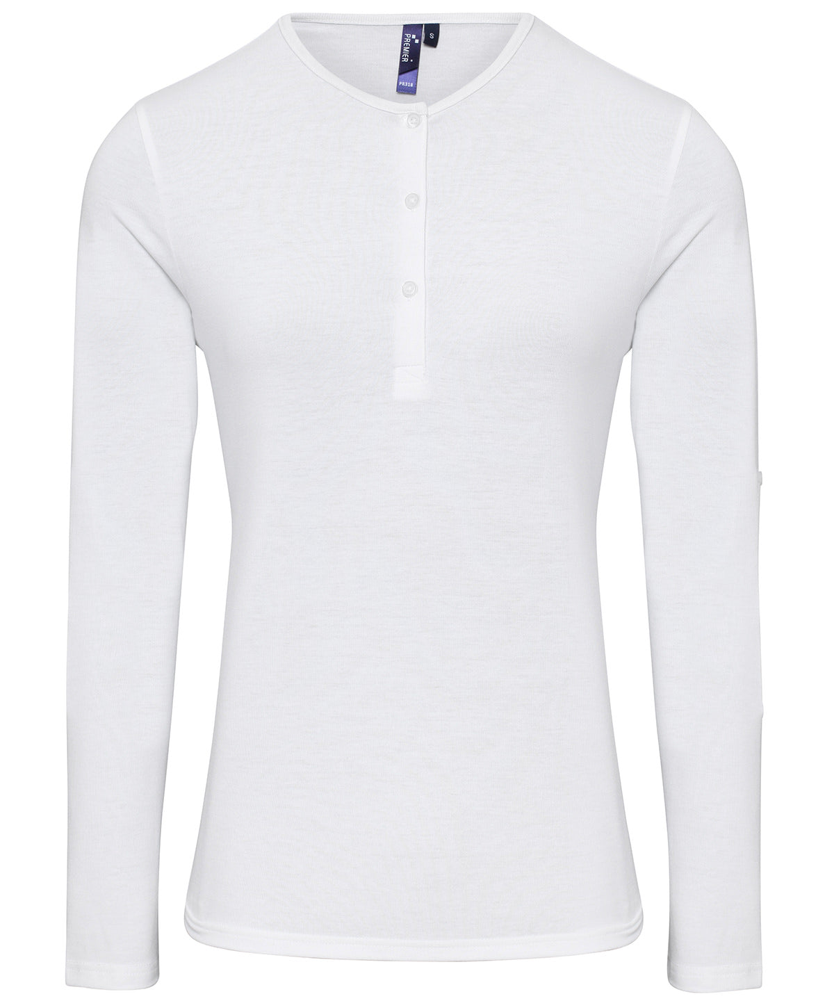 Tryck din logga på T-shirts från Premier - Anpassa Roll Sleeve Tee - Dam i färgen Vit för företag, föreningar och privatpersoner