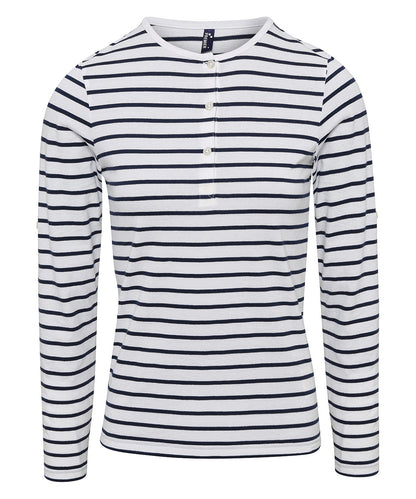 Tryck din logga på T-shirts från Premier - Anpassa Roll Sleeve Tee - Dam i färgen Randigt för företag, föreningar och privatpersoner