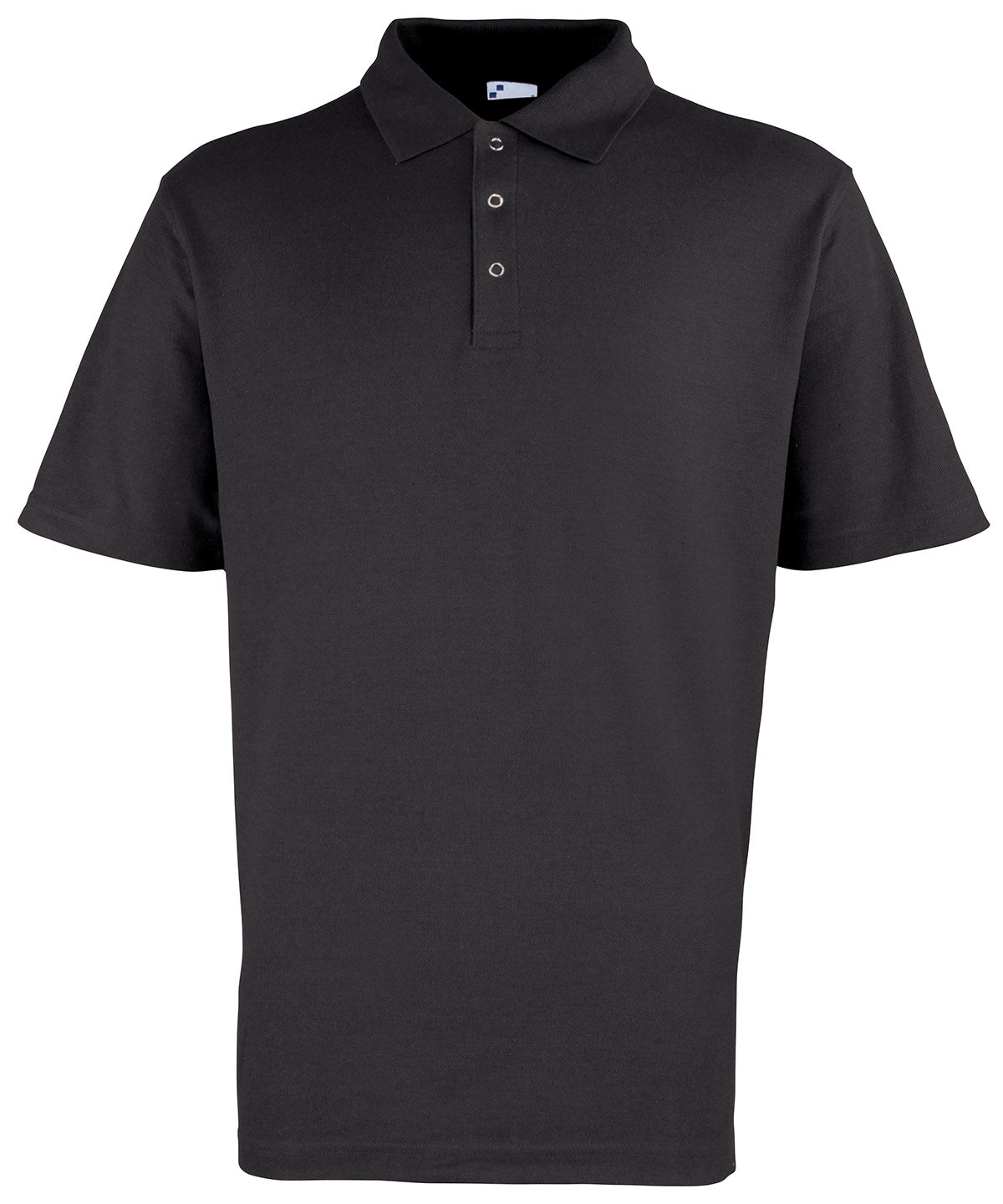 Tryck din logga på Piké från Premier - Anpassa Workwear Polo with Pop Studs i färgen Svart för företag, föreningar och privatpersoner