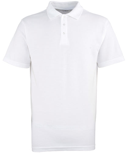 Tryck din logga på Piké från Premier - Anpassa Workwear Polo with Pop Studs i färgen Vit för företag, föreningar och privatpersoner