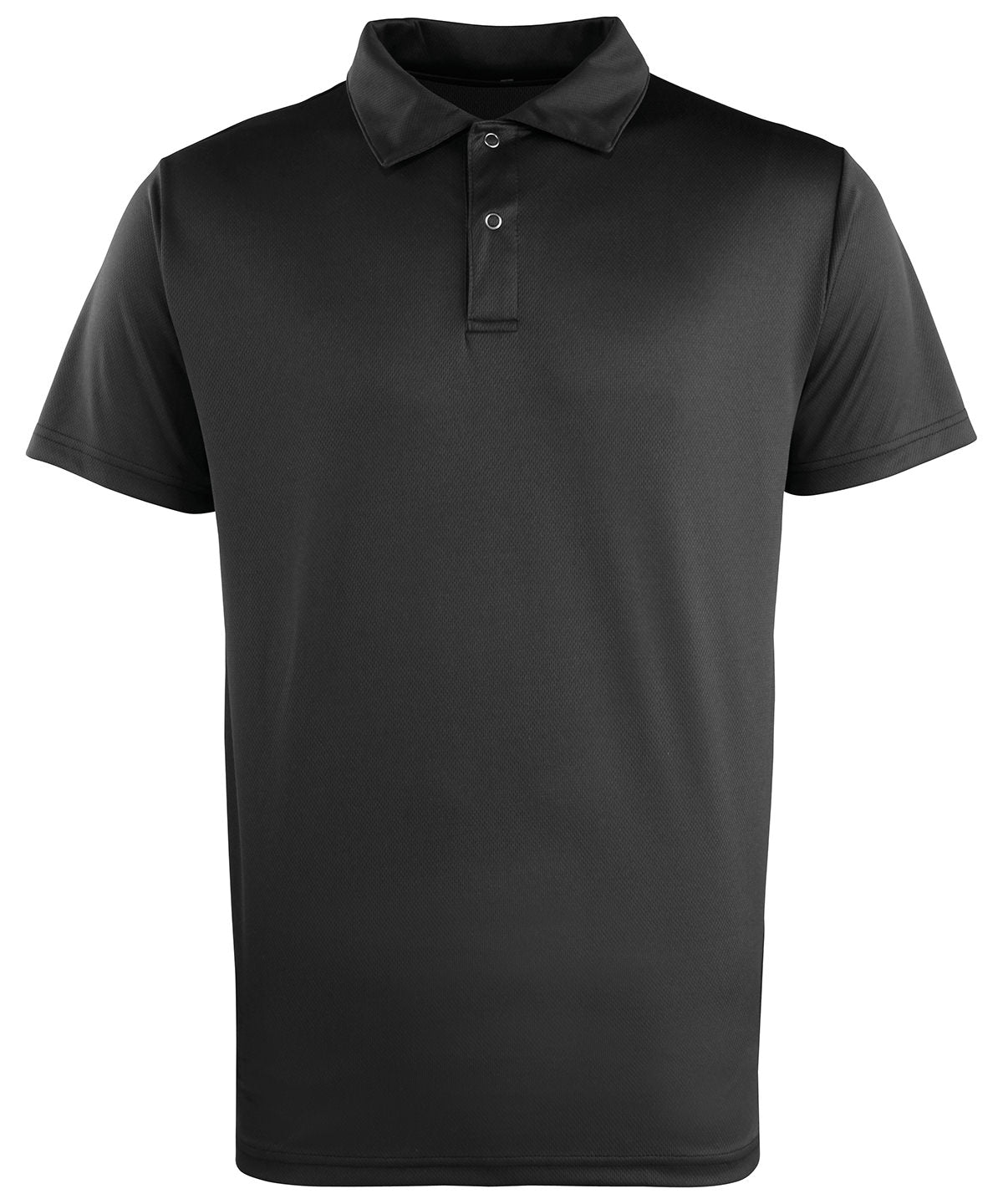 Tryck din logga på Piké från Premier - Anpassa Coolchecker Polo with Pop Studs i färgen Svart för företag, föreningar och privatpersoner