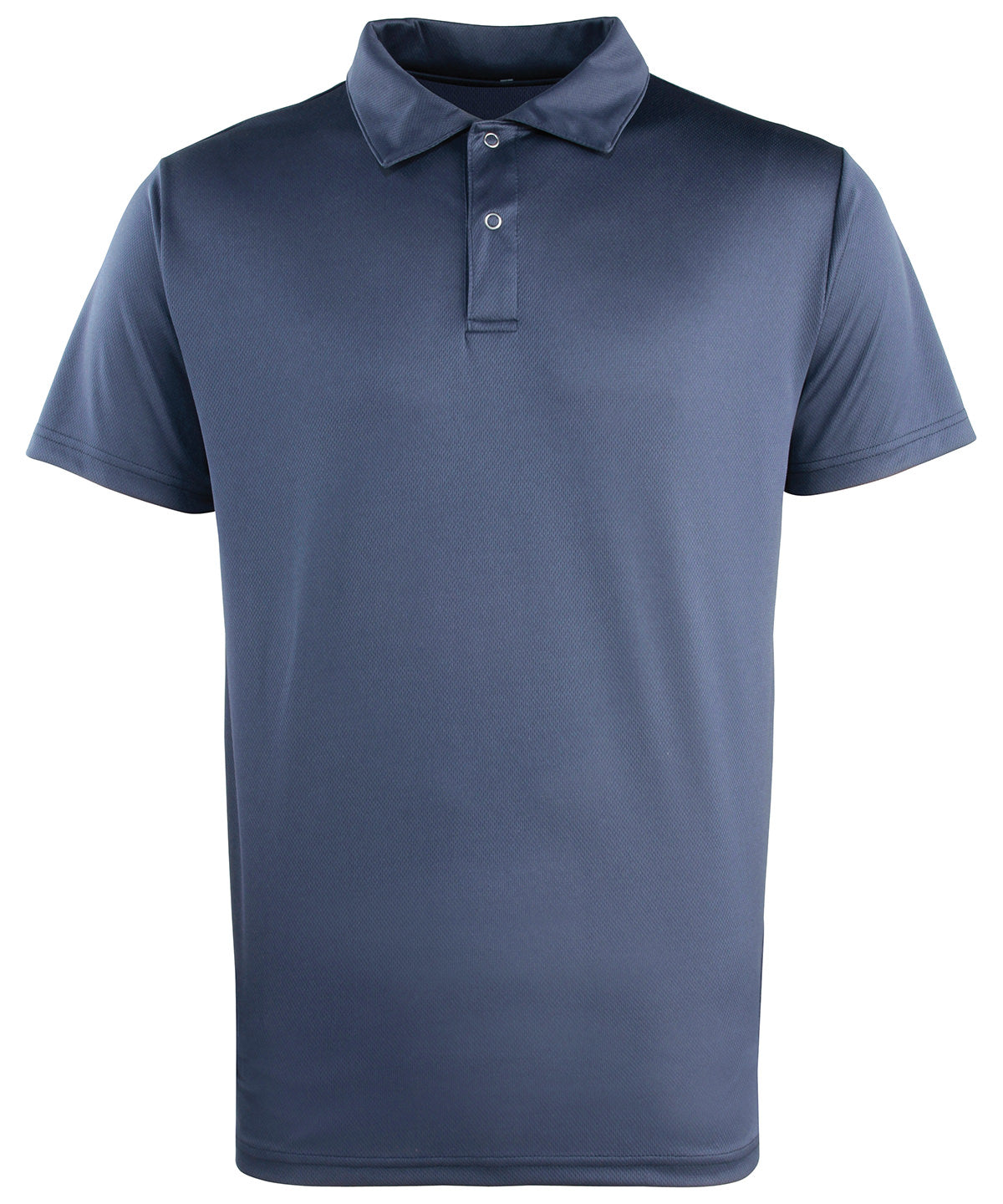 Tryck din logga på Piké från Premier - Anpassa Coolchecker Polo with Pop Studs i färgen Marinblå för företag, föreningar och privatpersoner