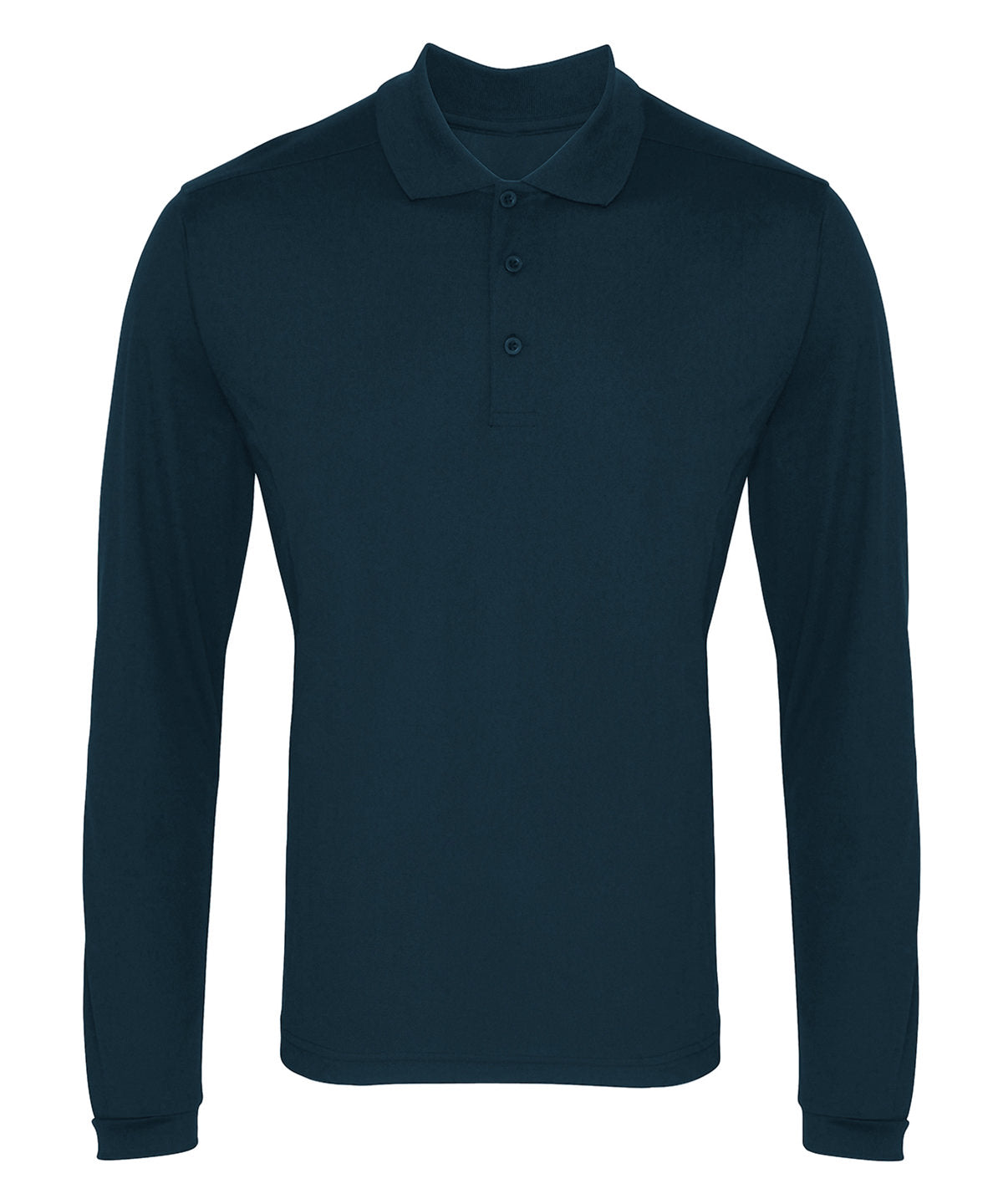 Tryck din logga på Piké från Premier - Anpassa Long Sleeve Coolchecker Polo - Herr i färgen Marinblå för företag, föreningar och privatpersoner