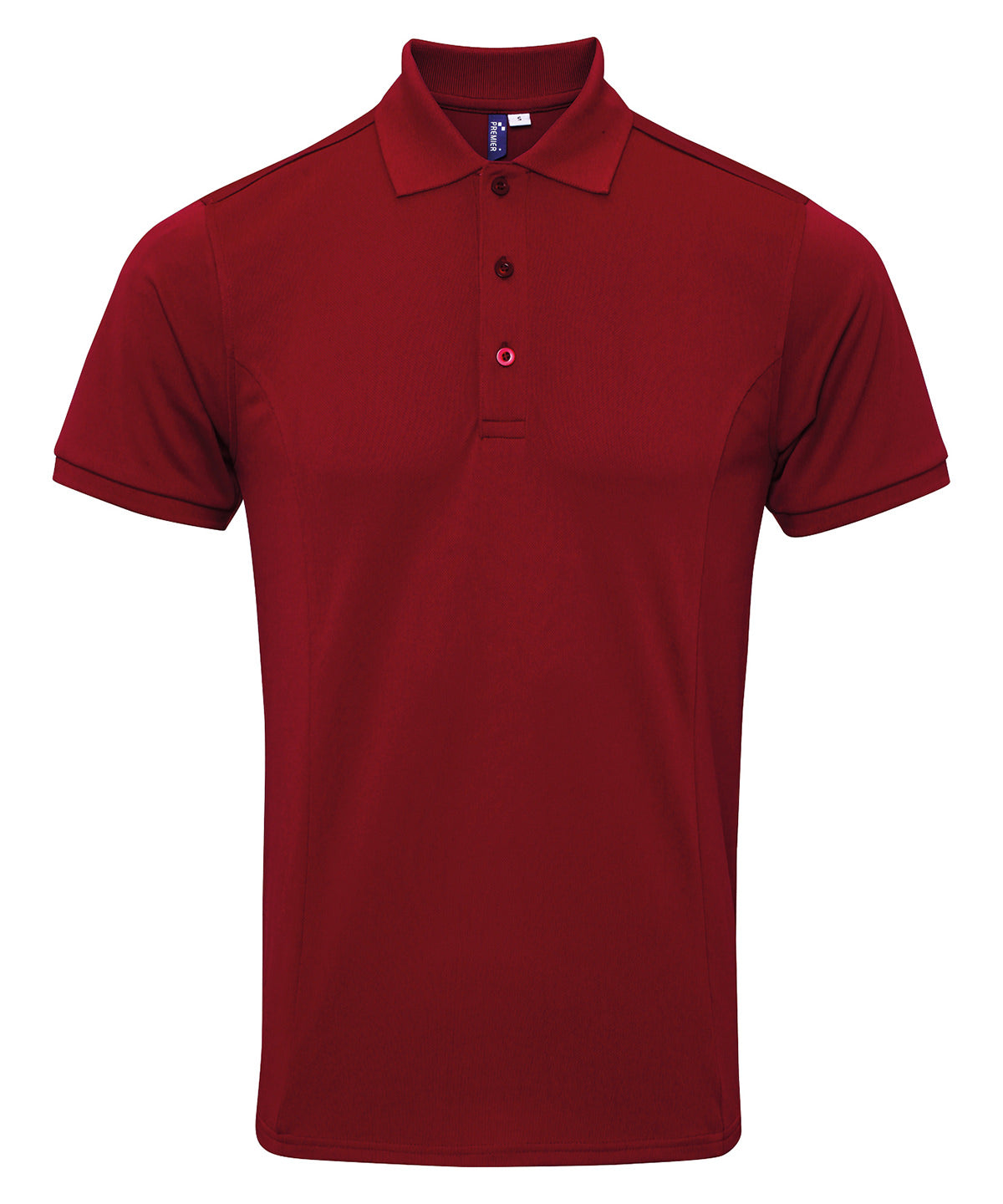 Tryck din logga på Piké från Premier - Anpassa Coolchecker Plus Polo - Herr i färgen Burgundy för företag, föreningar och privatpersoner