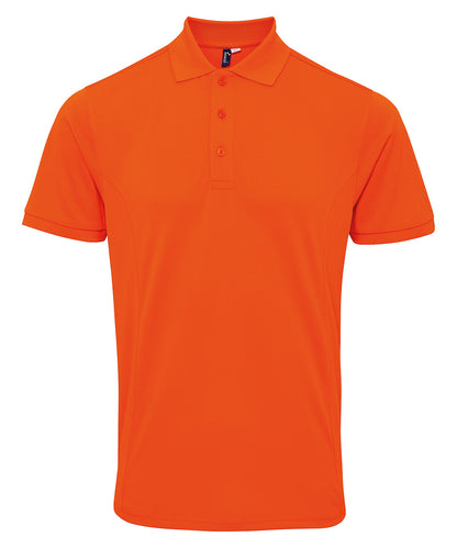 Tryck din logga på Piké från Premier - Anpassa Coolchecker Plus Polo - Herr i färgen Mellan Orange för företag, föreningar och privatpersoner