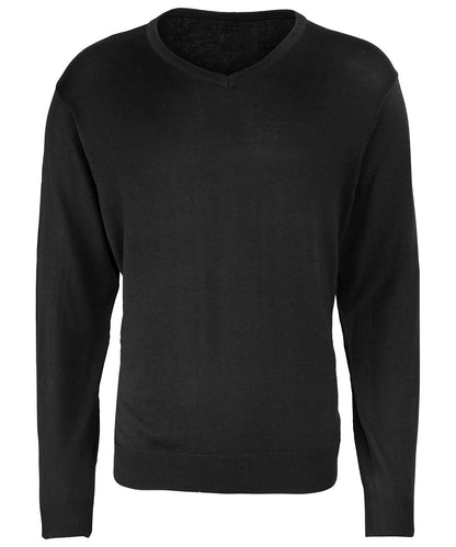 Tryck din logga på Stickade tröjor från Premier - Anpassa Stickad tröja med V-ringning i färgen Svart för företag, föreningar och privatpersoner