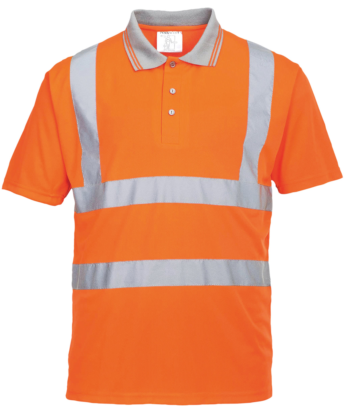 Tryck din logga på Piké från Portwest - Anpassa Hi-Vis Short Sleeve Polo i färgen Mellan Orange för företag, föreningar och privatpersoner