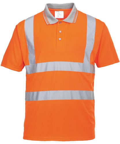 Tryck din logga på Piké från Portwest - Anpassa Hi-Vis Short Sleeve Polo i färgen Mellan Orange för företag, föreningar och privatpersoner