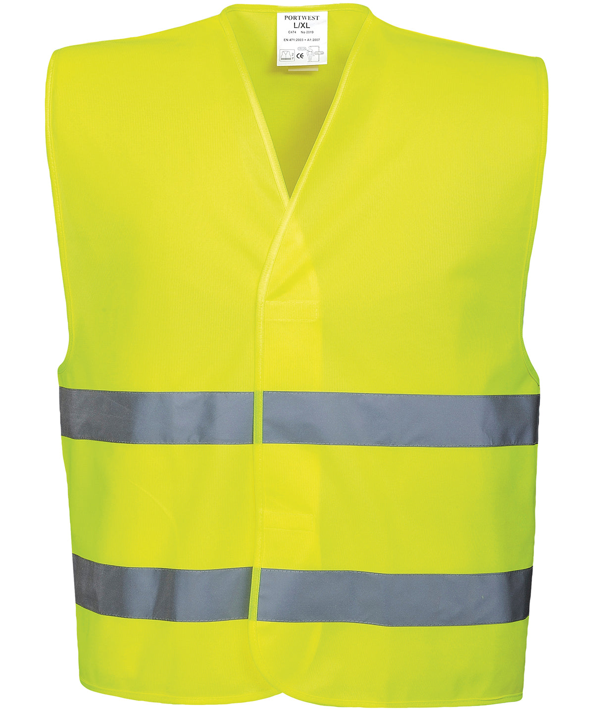 Tryck din logga på Skyddsvästar från Portwest - Anpassa Hi-vis tvåbandsväst i färgen Ljusgul för företag, föreningar och privatpersoner