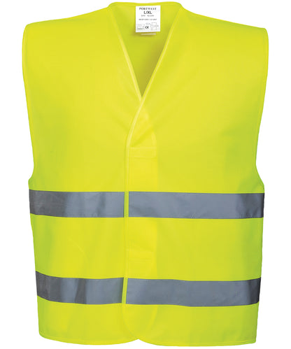 Tryck din logga på Skyddsvästar från Portwest - Anpassa Hi-vis tvåbandsväst i färgen Ljusgul för företag, föreningar och privatpersoner