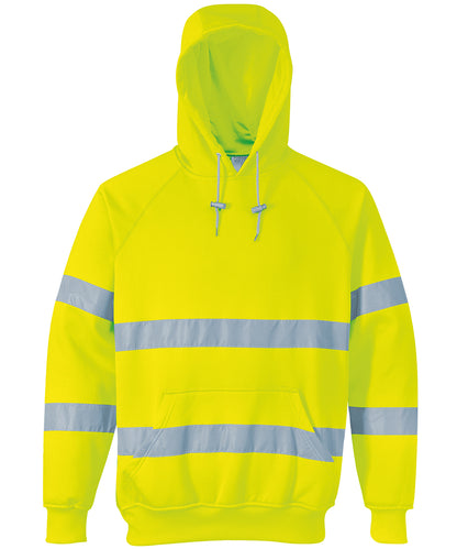 Tryck din logga på Hoodies från Portwest - Anpassa Portwest - Hi-Vis Sweatshirt med Huva i färgen Ljusgul för företag, föreningar och privatpersoner