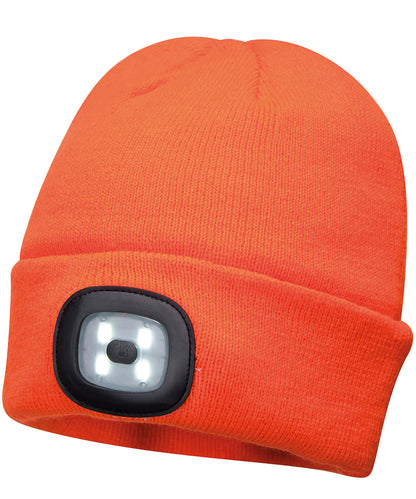 Tryck din logga på Mössor från Portwest - Anpassa Beanie LED-strålkastare USB-uppladdningsbar i färgen Mellan Orange One Size för företag, föreningar och privatpersoner