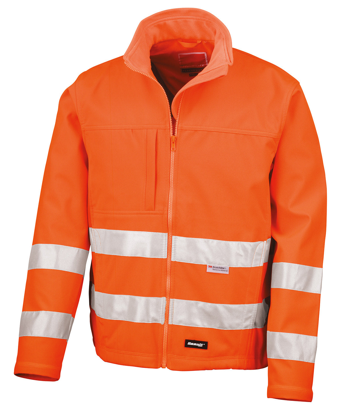 Tryck din logga på Softshelljackor från Result Safeguard - Anpassa Softshelljacka med hög synlighet i färgen Neon orange för företag, föreningar och privatpersoner
