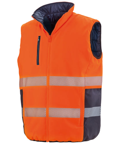 Tryck din logga på Termovästar från Result Safeguard - Anpassa Vändbar mjukt vadderad väst i färgen Neon orange för företag, föreningar och privatpersoner