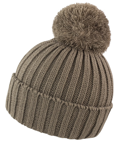 Tryck din logga på Mössor från Result Winter Essentials - Anpassa HDI quest stickad mössa i färgen Ljusbrun One Size för företag, föreningar och privatpersoner