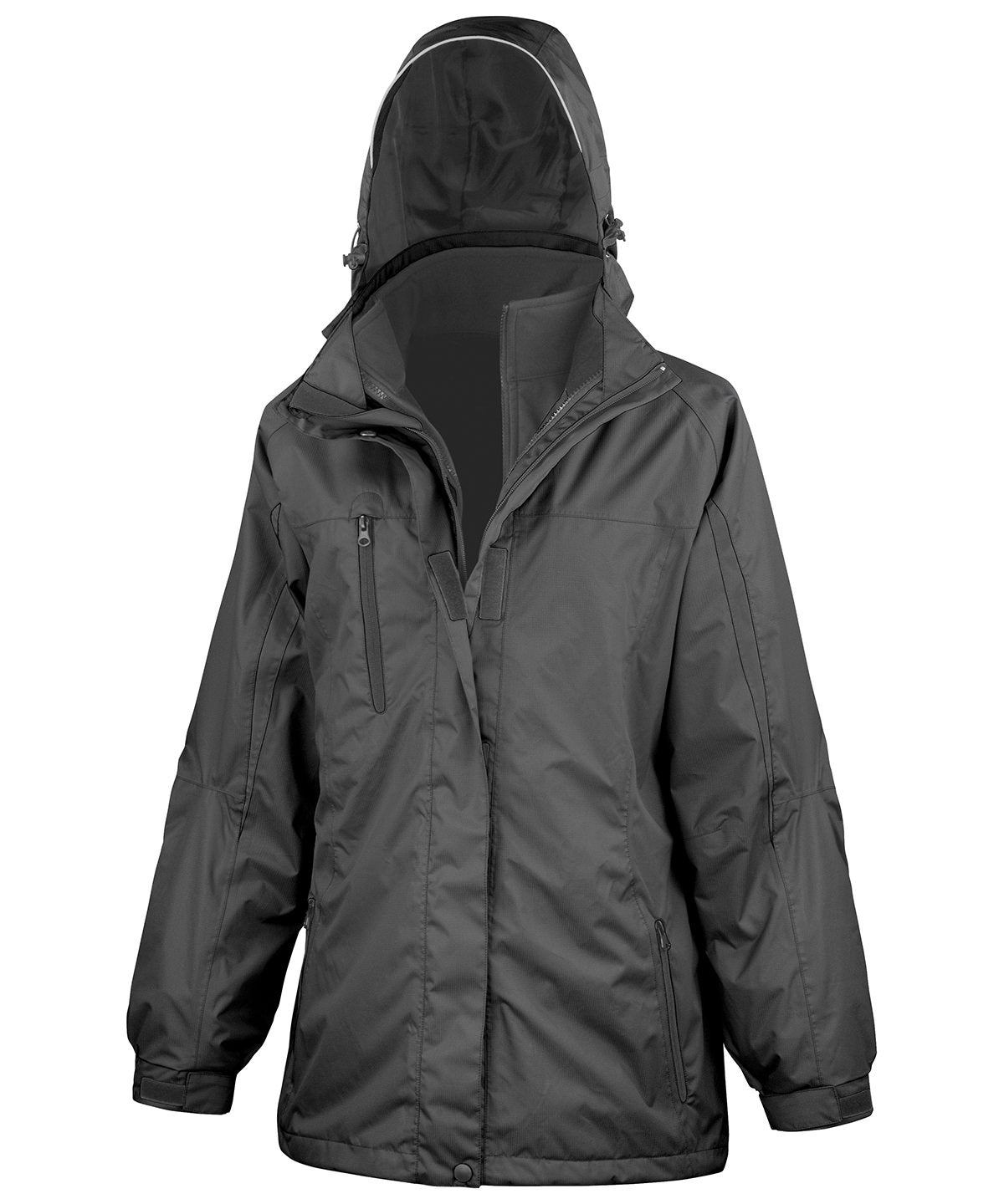 Tryck din logga på Softshelljackor från Result - Anpassa Dam 3-i-1 resejacka med softshell-insida i färgen Svart för företag, föreningar och privatpersoner