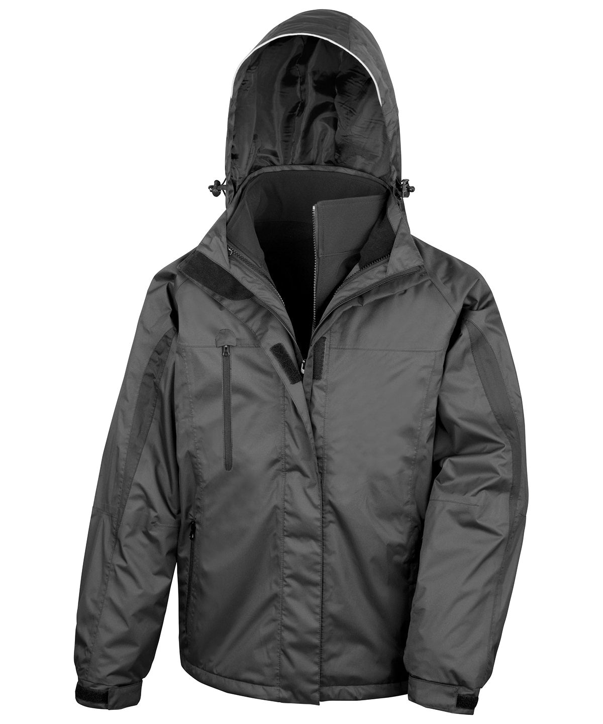 Tryck din logga på Softshelljackor från Result - Anpassa 3-i-1 resejacka med softshell-insida i färgen Svart för företag, föreningar och privatpersoner