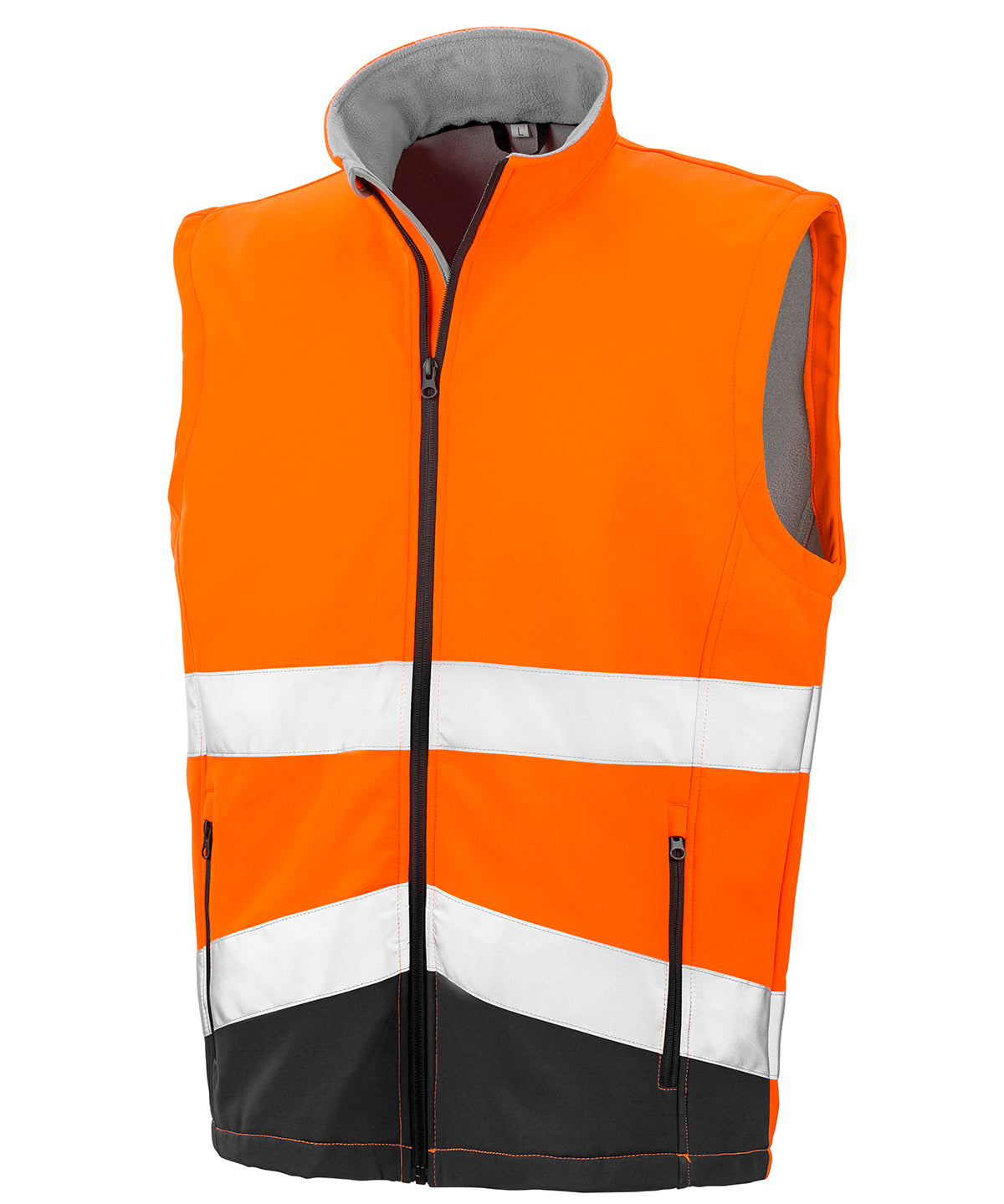 Tryck din logga på Termovästar från Result Safeguard - Anpassa Utskriftsbar väst i softshell för säkerhet i färgen Neon orange för företag, föreningar och privatpersoner