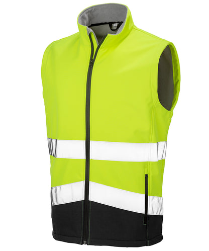 Tryck din logga på Termovästar från Result Safeguard - Anpassa Utskriftsbar väst i softshell för säkerhet i färgen Neon gul för företag, föreningar och privatpersoner