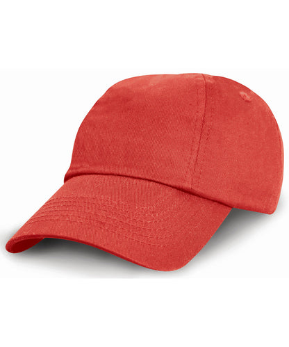 Tryck din logga på Kepsar från Result Headwear - Anpassa Junior lågprofilerad bomullsmössa i färgen Mellan röd One Size för företag, föreningar och privatpersoner
