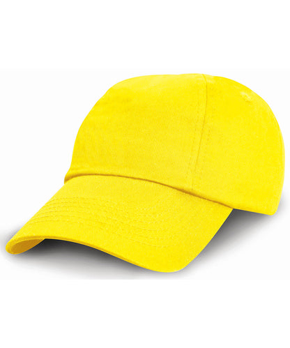 Tryck din logga på Kepsar från Result Headwear - Anpassa Junior lågprofilerad bomullsmössa i färgen Mellan gul One Size för företag, föreningar och privatpersoner