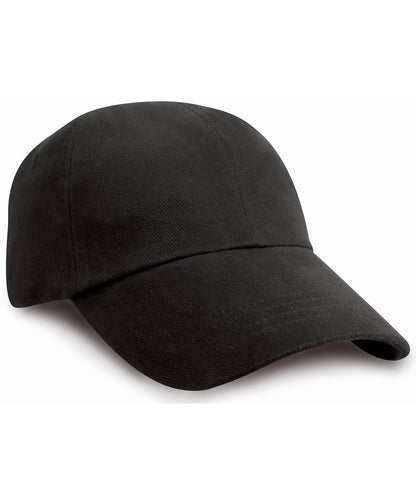 Tryck din logga på Kepsar från Result Headwear - Anpassa Junior keps med låg profil i kraftig borstad bomull i färgen Svart One Size för företag, föreningar och privatpersoner