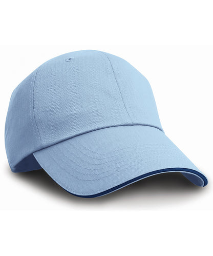 Tryck din logga på Kepsar från Result Headwear - Anpassa Fiskbensmönstrad keps med sandwichskärm i färgen Himmelblå One Size för företag, föreningar och privatpersoner