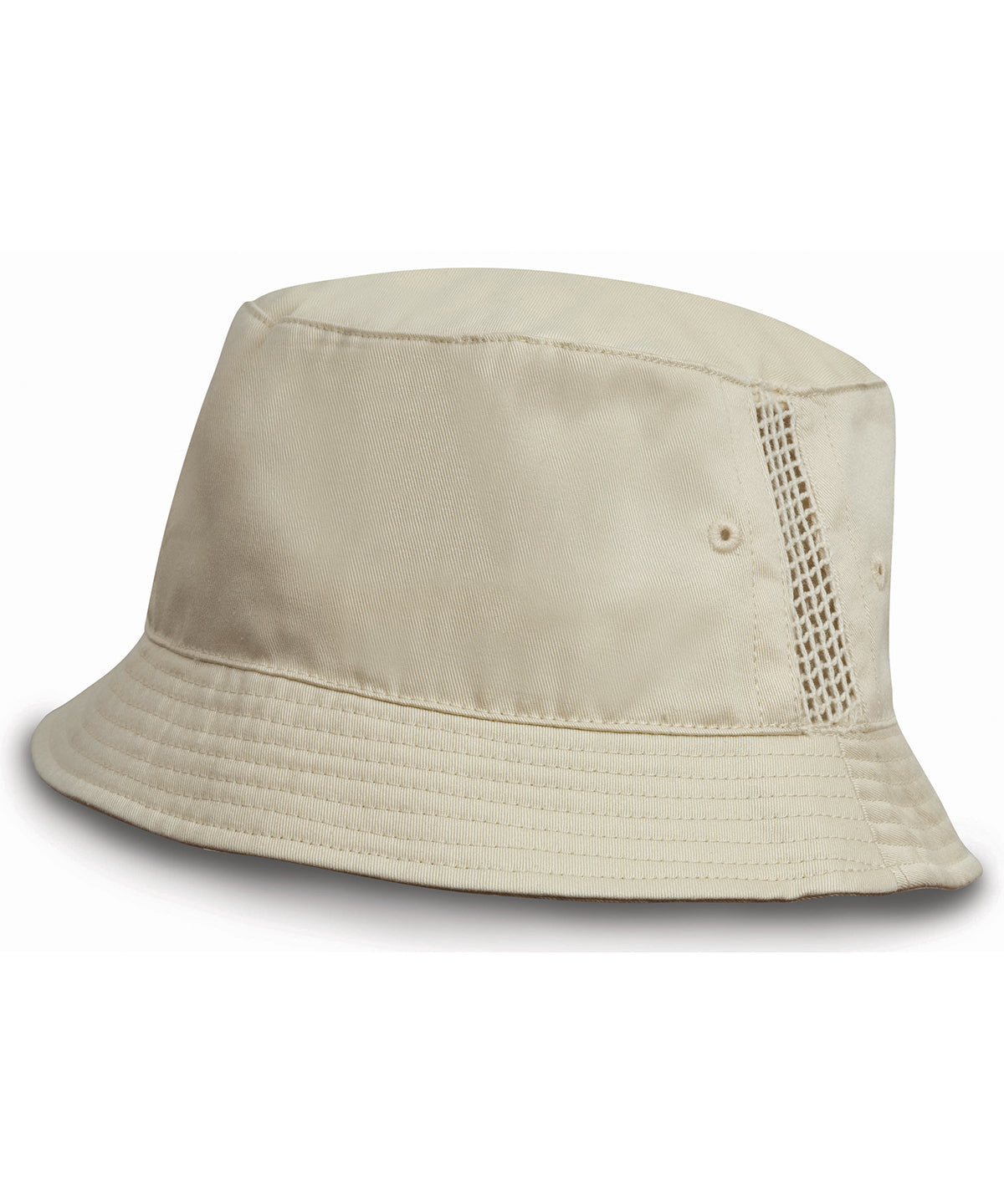 Tryck din logga på Hattar från Result Headwear - Anpassa Bucket i tvättad bomull i lyxutförande med nätpaneler på sidorna i färgen Naturligt One Size för företag, föreningar och privatpersoner