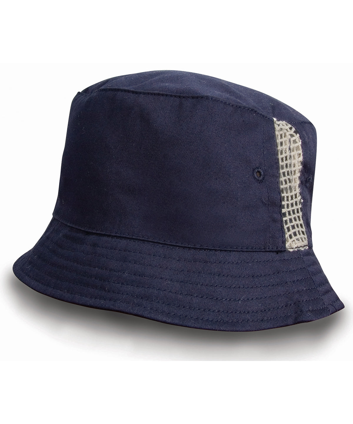Tryck din logga på Hattar från Result Headwear - Anpassa Bucket i tvättad bomull i lyxutförande med nätpaneler på sidorna i färgen Marinblå One Size för företag, föreningar och privatpersoner