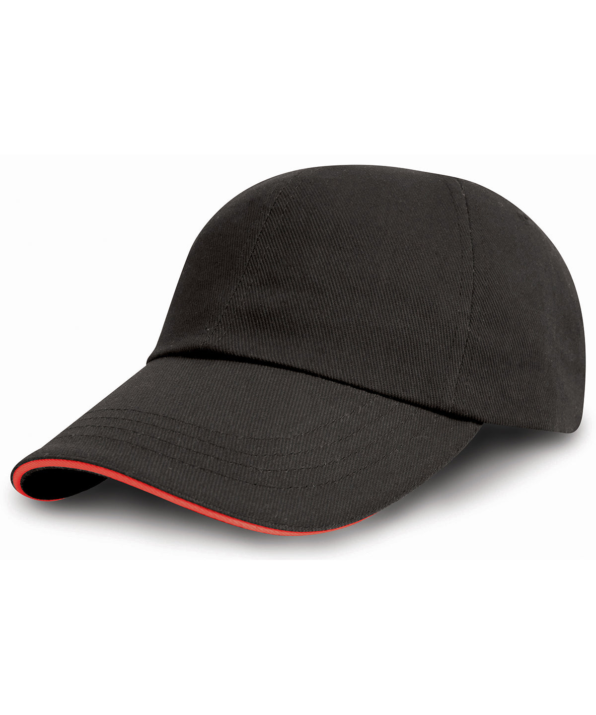 Tryck din logga på Kepsar från Result Headwear - Anpassa Kepsen för tryckerier/broderier i borstad bomull med sandwichskärm i färgen Svart One Size för företag, föreningar och privatpersoner
