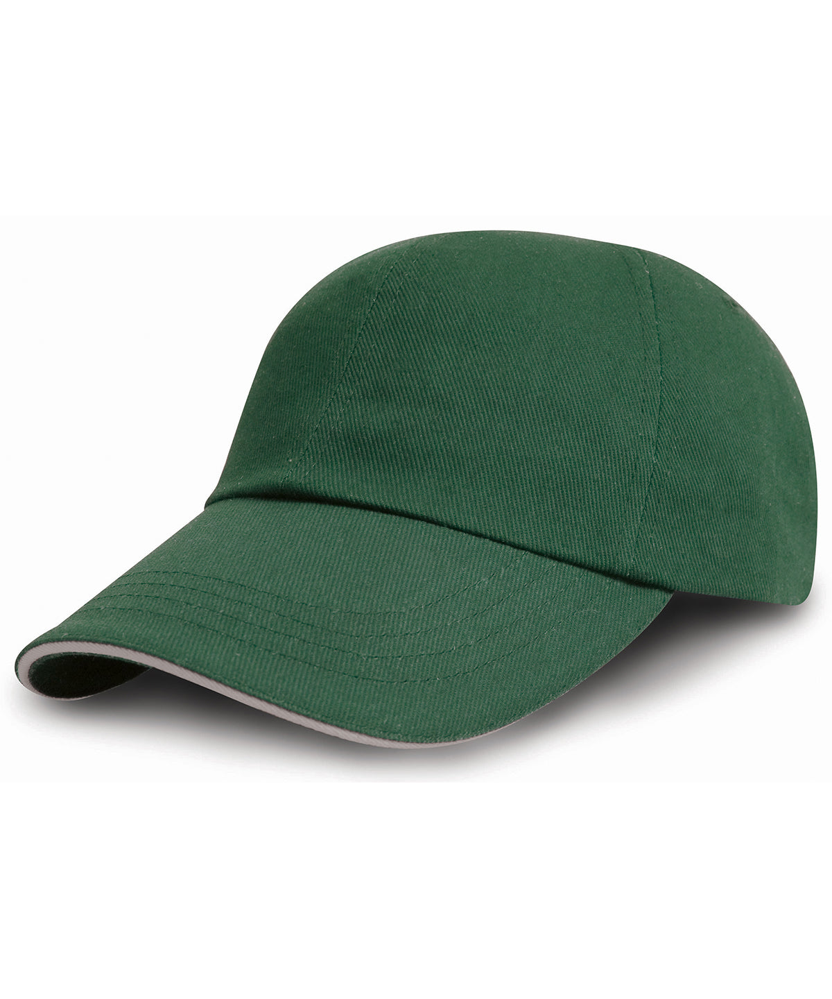 Tryck din logga på Kepsar från Result Headwear - Anpassa Kepsen för tryckerier/broderier i borstad bomull med sandwichskärm i färgen Mörkgrön One Size för företag, föreningar och privatpersoner