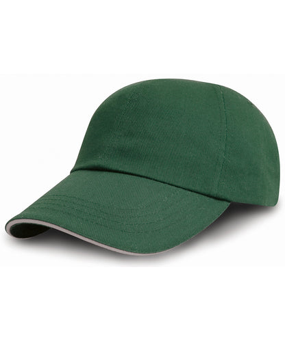 Tryck din logga på Kepsar från Result Headwear - Anpassa Kepsen för tryckerier/broderier i borstad bomull med sandwichskärm i färgen Mörkgrön One Size för företag, föreningar och privatpersoner