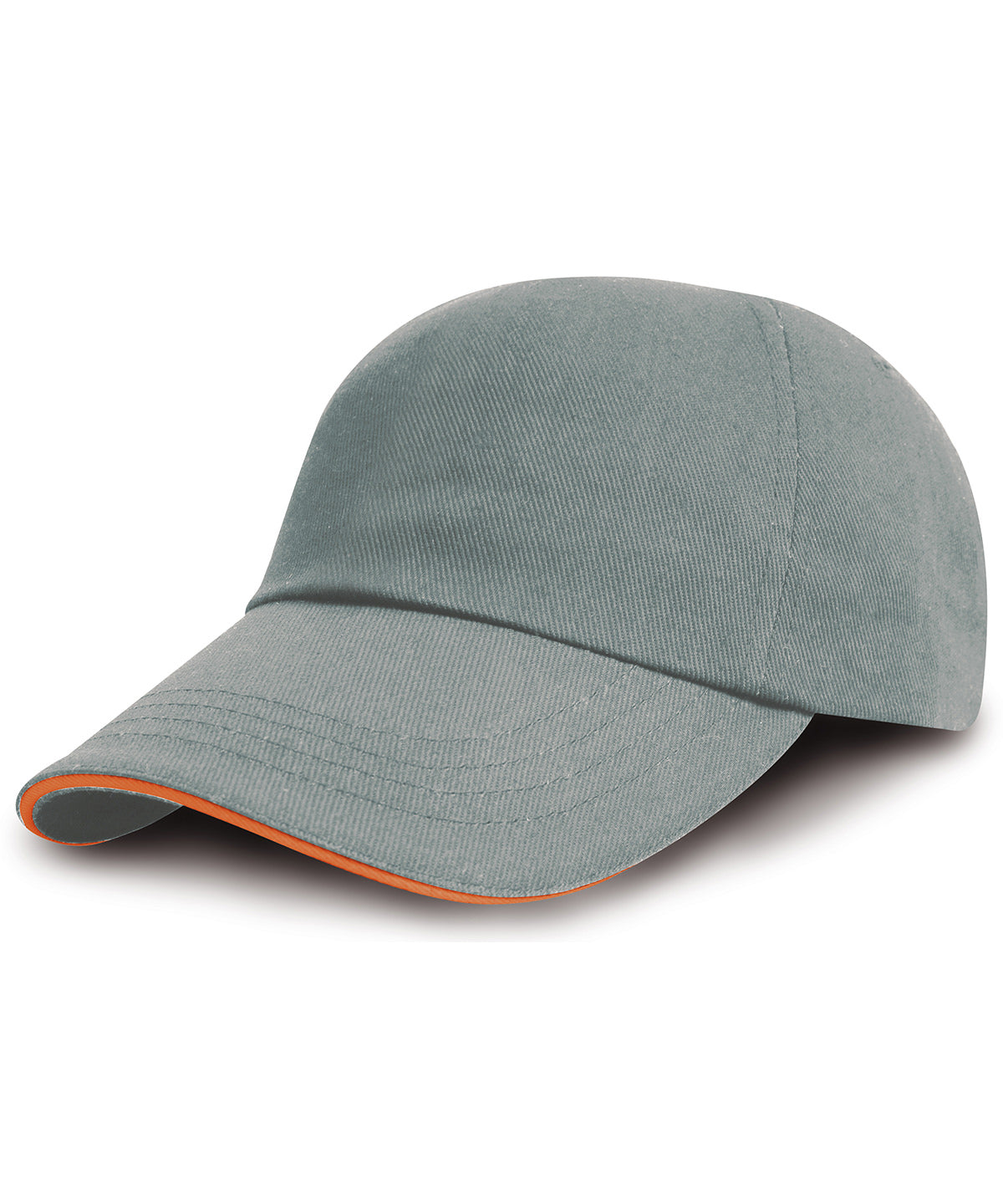 Tryck din logga på Kepsar från Result Headwear - Anpassa Kepsen för tryckerier/broderier i borstad bomull med sandwichskärm i färgen Ljunggrå One Size för företag, föreningar och privatpersoner