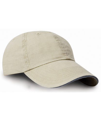 Tryck din logga på Kepsar från Result Headwear - Anpassa Keps i tvättad fin bomull med sandwichskärm i färgen Naturligt One Size för företag, föreningar och privatpersoner