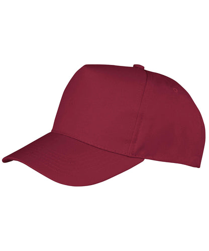Tryck din logga på Kepsar från Result Headwear - Anpassa Boston 5-panel skrivarkeps i polycotton i färgen Burgundy One Size för företag, föreningar och privatpersoner
