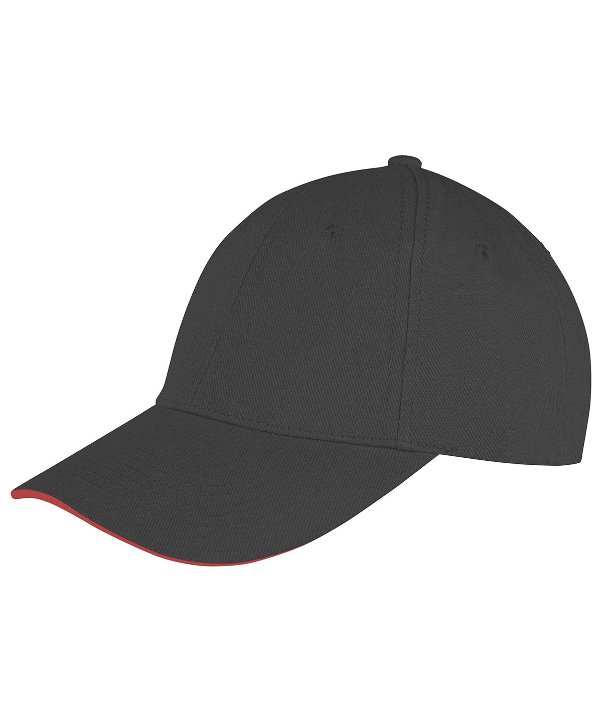Tryck din logga på Kepsar från Result Headwear - Anpassa Kepsen Memphis i borstad bomull med låg profil och sandwichskärm i färgen Svart One Size för företag, föreningar och privatpersoner