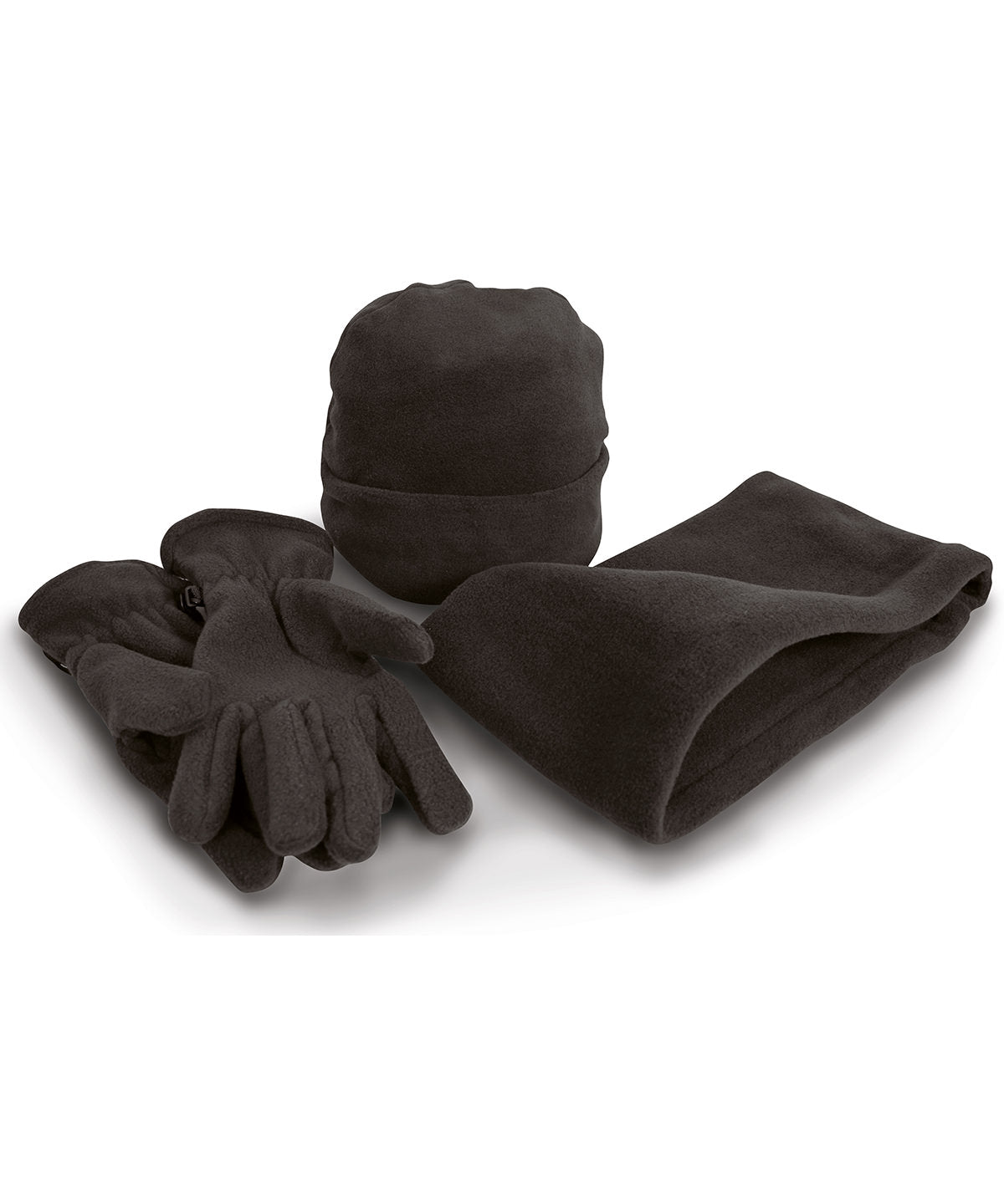 Tryck din logga på Vintertillbehörssatser från Result Winter Essentials - Anpassa Tillbehörsset i Polartherm fleece i färgen Svart för företag, föreningar och privatpersoner