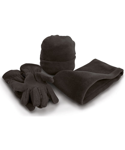 Tryck din logga på Vintertillbehörssatser från Result Winter Essentials - Anpassa Tillbehörsset i Polartherm fleece i färgen Svart för företag, föreningar och privatpersoner