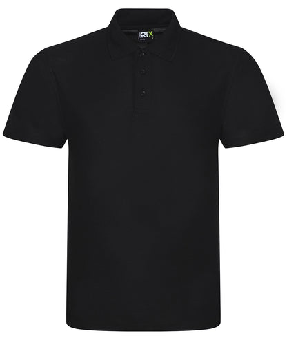 Tryck din logga på Piké från ProRTX - Anpassa Pro Polyester Polo i färgen Svart för företag, föreningar och privatpersoner
