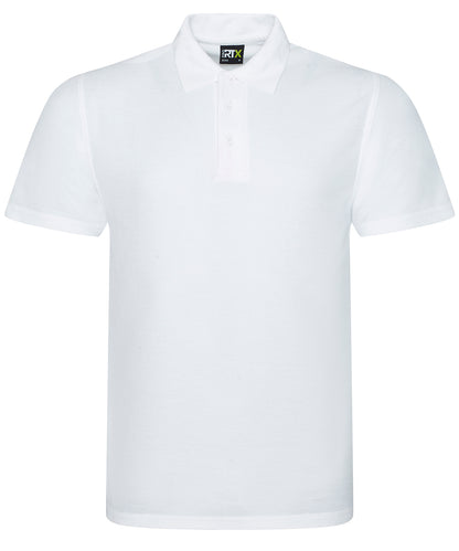 Tryck din logga på Piké från ProRTX - Anpassa Pro Polyester Polo i färgen Vit för företag, föreningar och privatpersoner