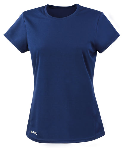 Tryck din logga på T-shirts från Spiro - Anpassa Dam Spiro snabbtorkande kortärmad t-shirt i färgen Marinblå för företag, föreningar och privatpersoner