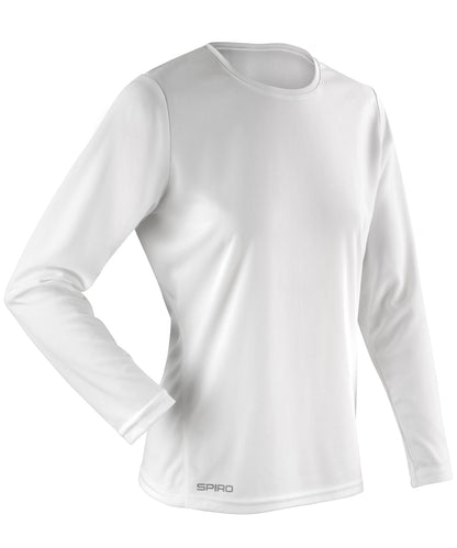 Tryck din logga på T-shirts från Spiro - Anpassa Spiro snabbtorkande långärmad t-shirt för damer i färgen Vit för företag, föreningar och privatpersoner