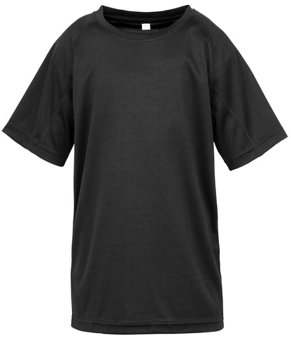 Tryck din logga på T-shirts från Spiro - Anpassa Junior performance aircool t-shirt i färgen Svart för företag, föreningar och privatpersoner