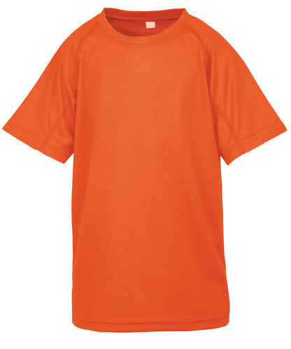 Tryck din logga på T-shirts från Spiro - Anpassa Junior performance aircool t-shirt i färgen Neon orange för företag, föreningar och privatpersoner