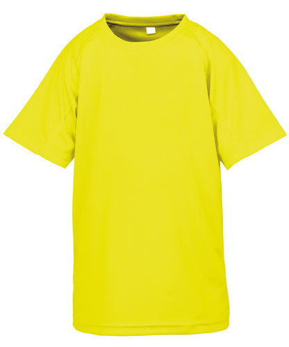 Tryck din logga på T-shirts från Spiro - Anpassa Junior performance aircool t-shirt i färgen Neon gul för företag, föreningar och privatpersoner