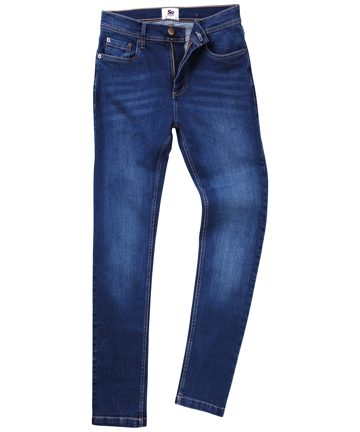 Tryck din logga på Jeans från AWDis So Denim - Anpassa Max smala jeans i färgen Marinblå för företag, föreningar och privatpersoner